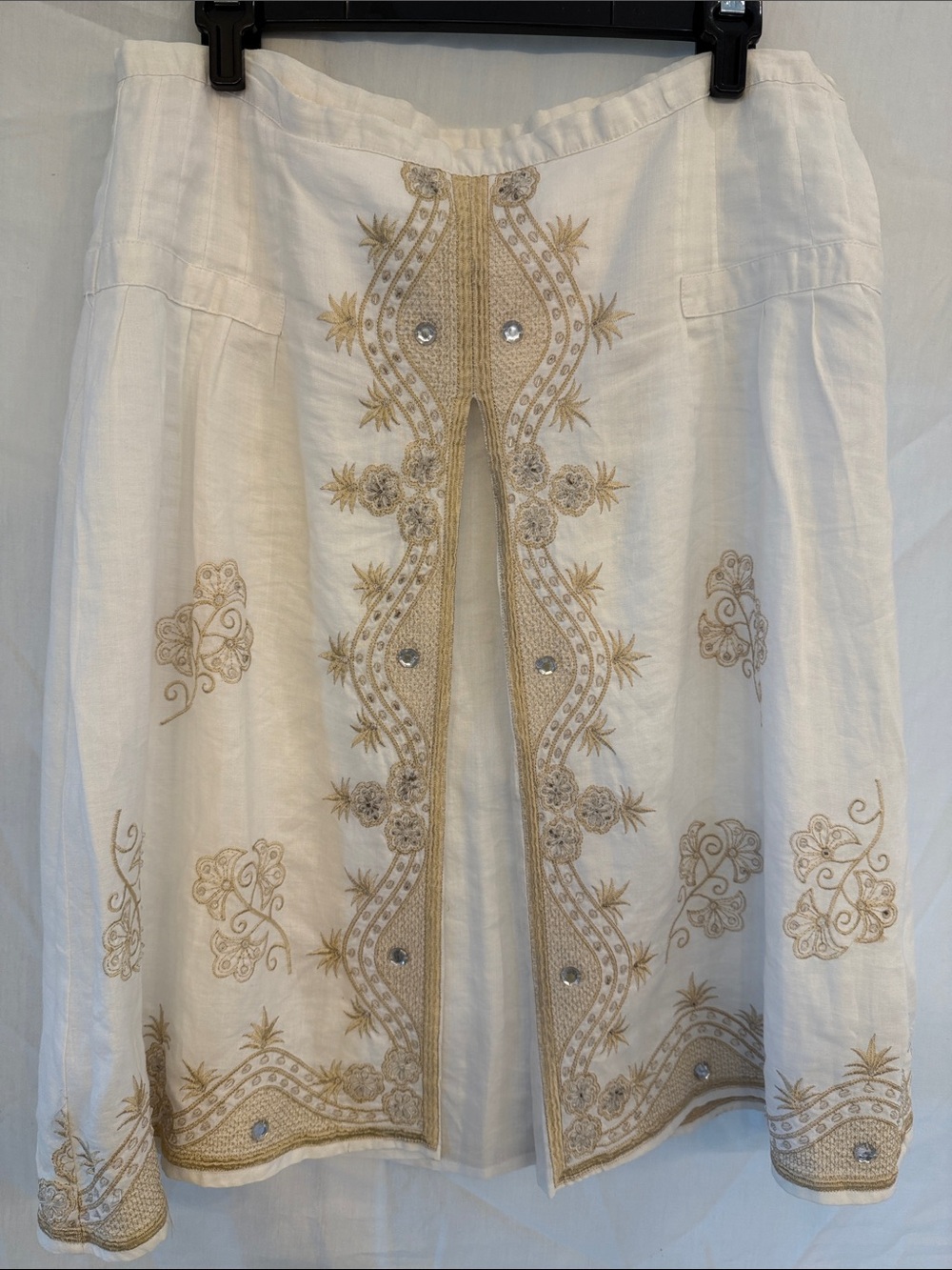 Beaded & embroidered linen skirt